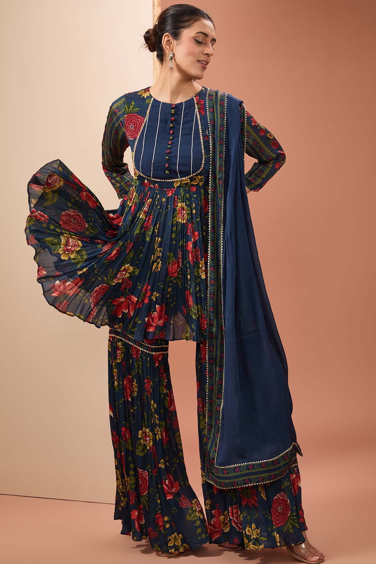 Designer Neha Khullar Blue Printed Kurta Sharara Set for Women Online